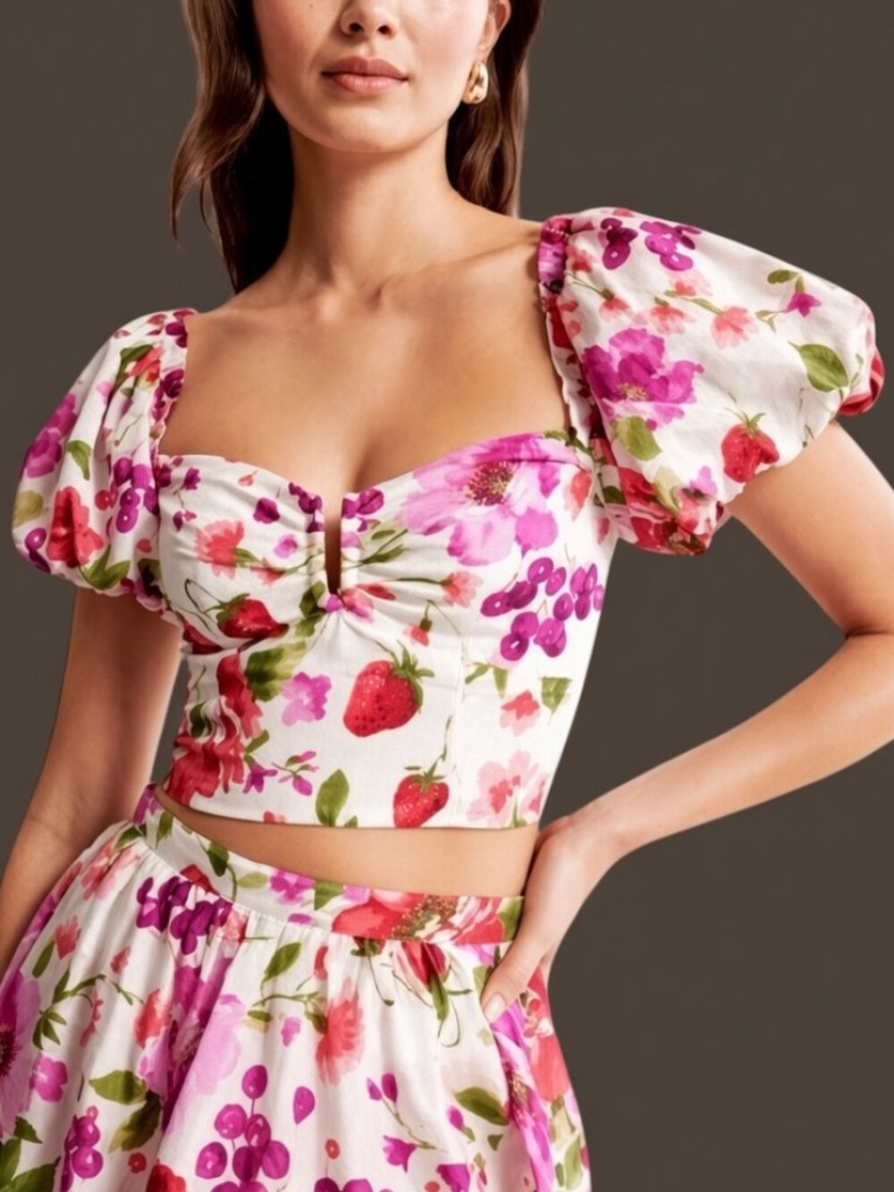 Abercrombie & Fitch Drama Puff Sleeve Sweetheart Floral Top White Medium